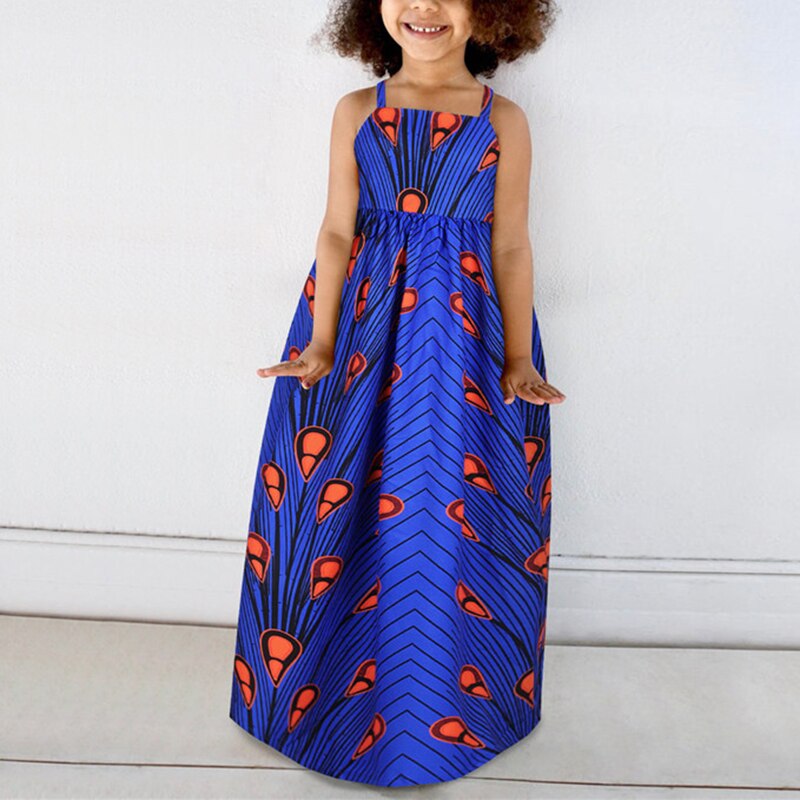 Girls African Clothes Children Bazin Riche Maxi Dress Dashiki Print African Dresses for Women Ankara Kids Dress Adjustable