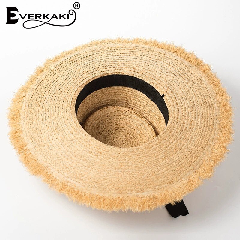 Everkaki Stro Strik Zon Hoeden Zomer Vrouwen Schipper Strand Hoed Brede Side Casual Dames Panama Platte Hoed Fedora Chic