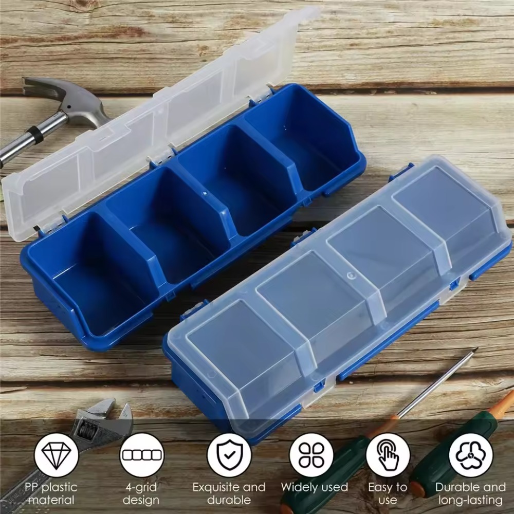 Aufbewahrungsbox für Teile, 4-Gitter-Klassifizierung, Schrauben-Organizer-Boxen, Hardware-Zubehör, Kunststofffach-Box, Aufbewahrungsbehälter für Werkzeugteile