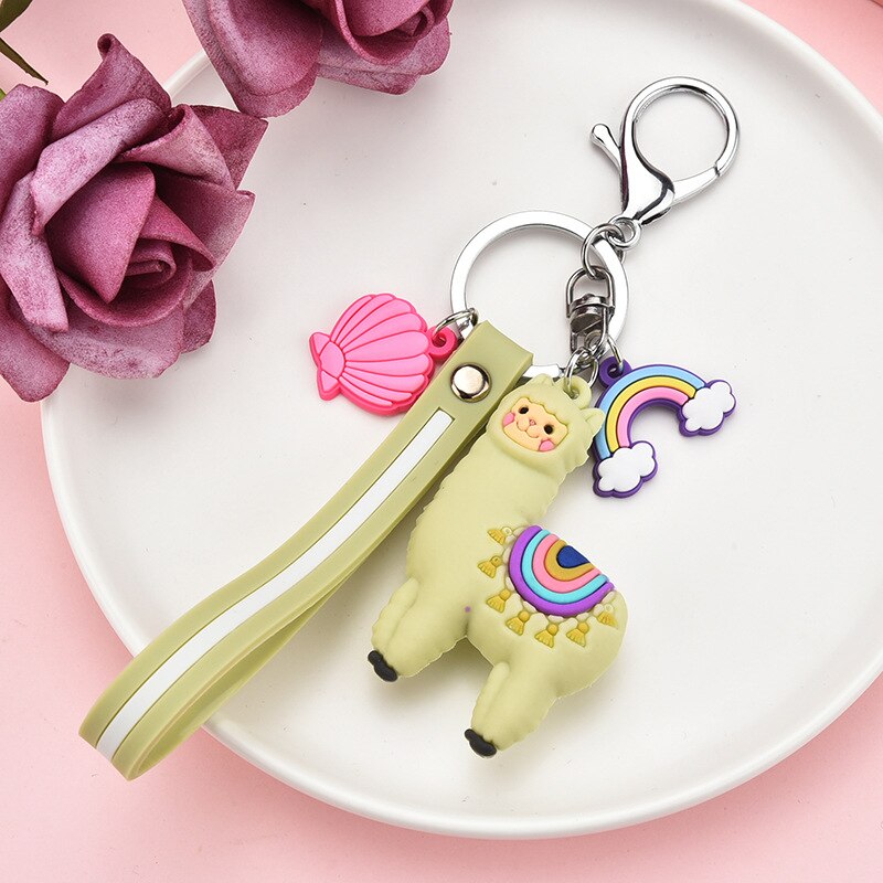 Tegneserie alpaca simpel græs mudder hest unge farve nøglering piger studerende flerfarvet nøglering: 3