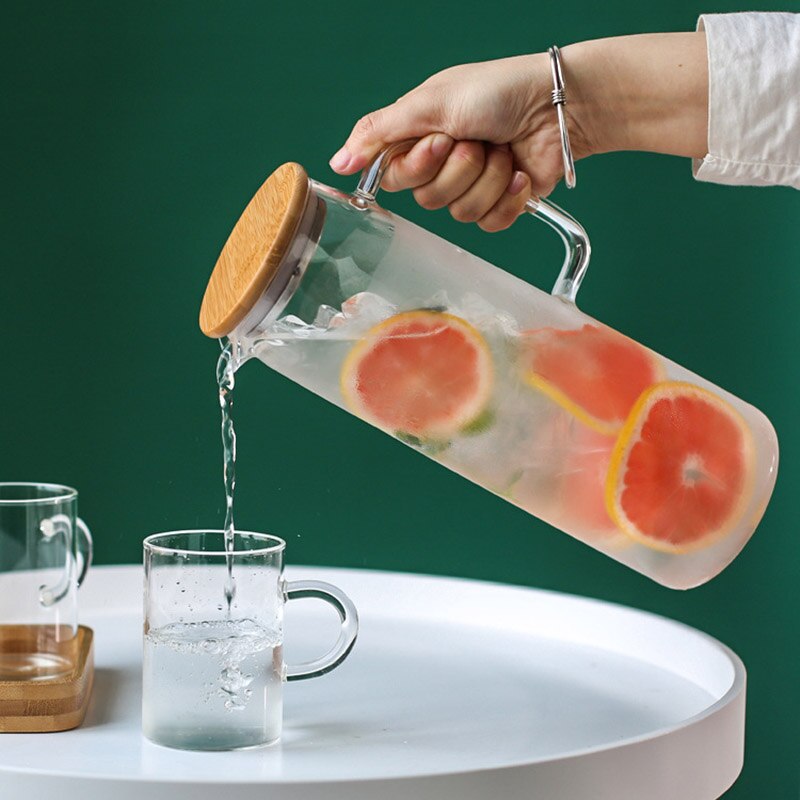 1.2L 1.5L Glass Water Pot Cold Water Bottle Handle Water Kettle Transparent Heat Resistant Juice Teapot Pitcher Water Jug Kettle