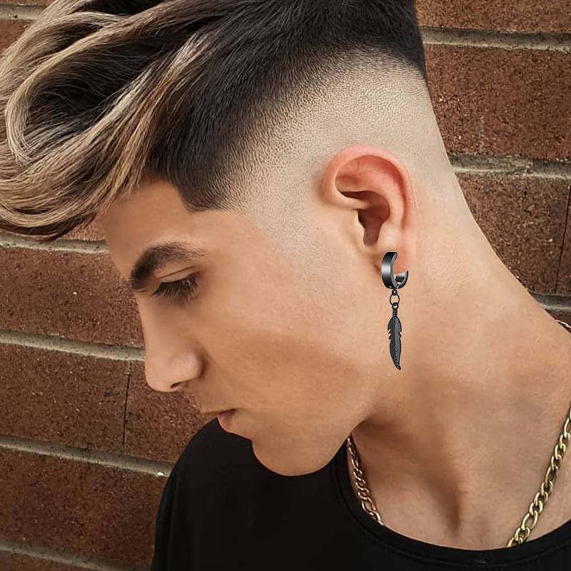 Pendientes con colgante de pluma Simple para hombre y mujer, aretes de acero inoxidable, accesorios de joyería para oreja con personalidad, 2 uds.