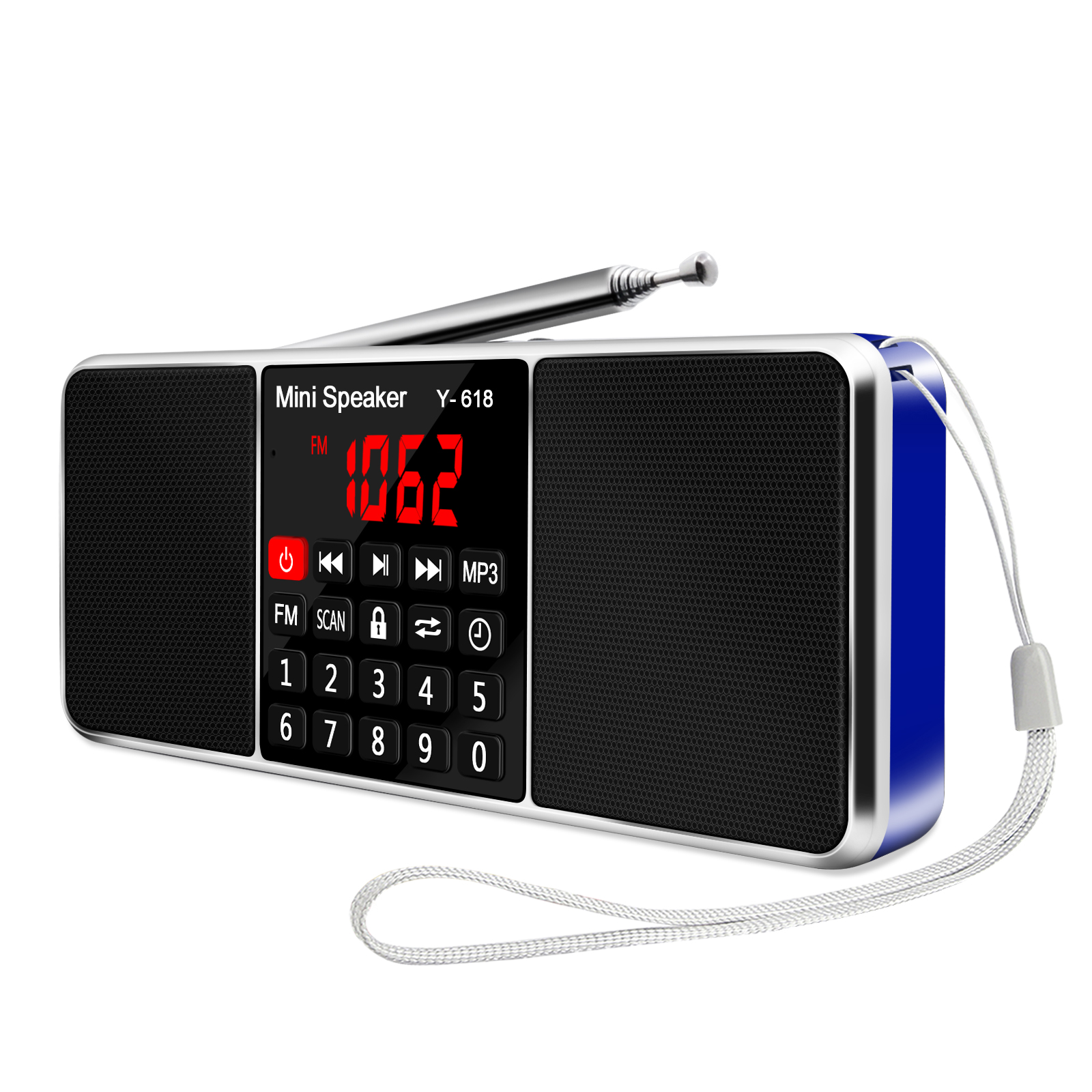 Lefon Radio cyfrowe FM Podwójny głośnik Stereo Surround Odtwarzacz audio MP3 Obsługa karty TF Funkcja wyłączania czasu dla domu i na zewnątrz: Niebieski