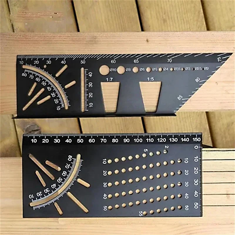 90 45 Degree Aluminum Alloy Angle Ruler Multifunctional Right Angle Marking Ruler Gauges Measuring Gauging Woodworking Tools
