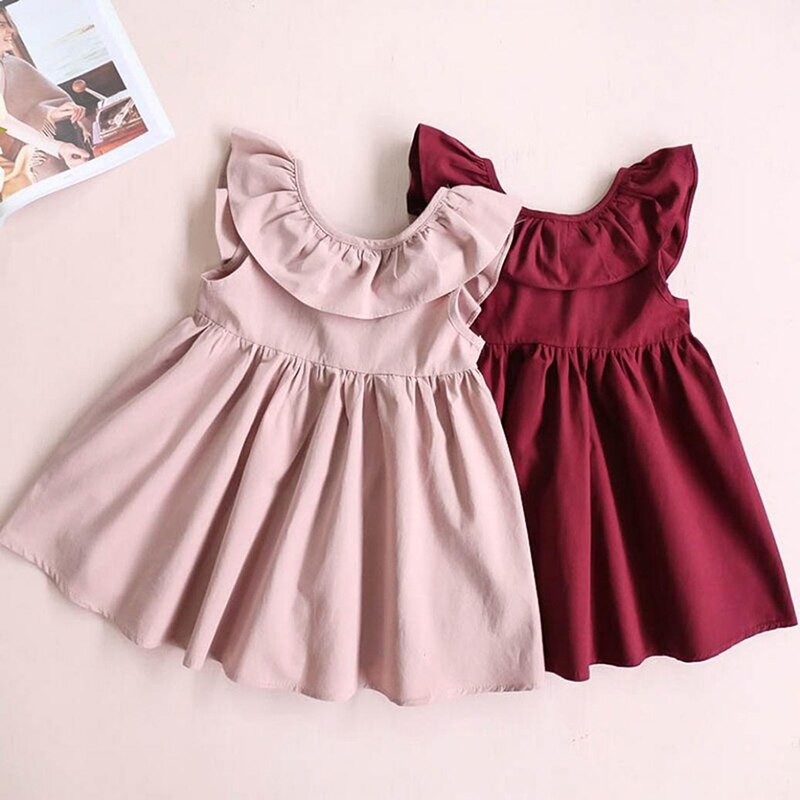 Abbigliamento estivo per bambini per bambini abito da bambina senza maniche a pieghe senza schienale in cotone abito coreano per bambini abito da bambina senza schienale