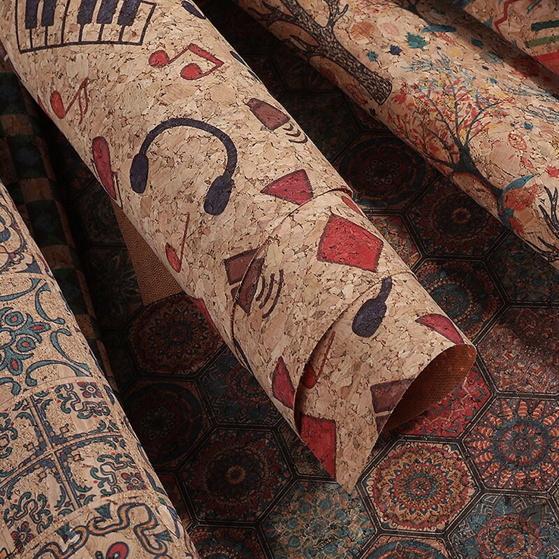 100x135cm 0.4mm Natural Cork Leather Fabric Wood Grain Fabric Soft Material Upholstery Background Shoes Handbag Decor Crafts