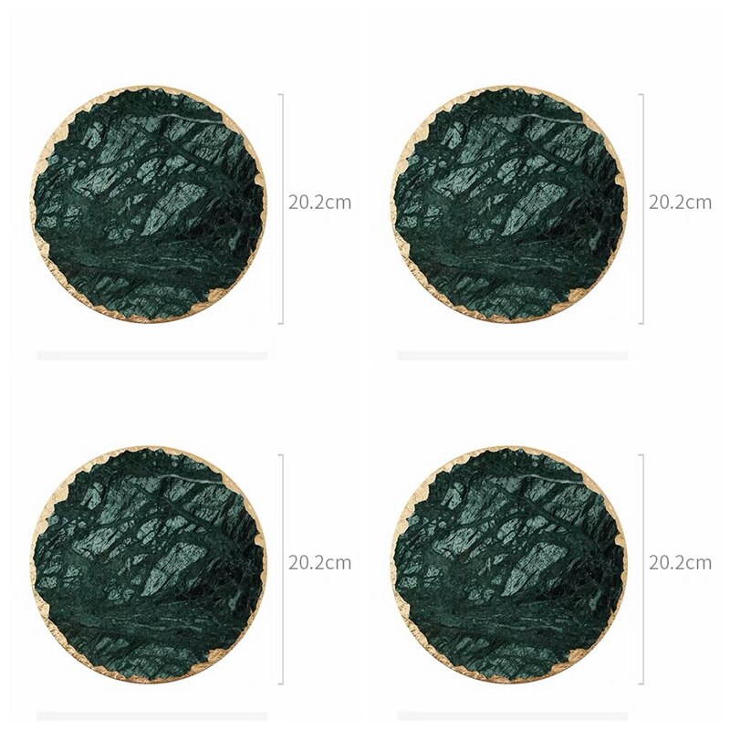 Luxe Antislip Emerald Real Marmer Coaster Mok Plaats Mat Groene Steen Met Gouden Inlay Hittebestendige Trivet Tafel decoratie