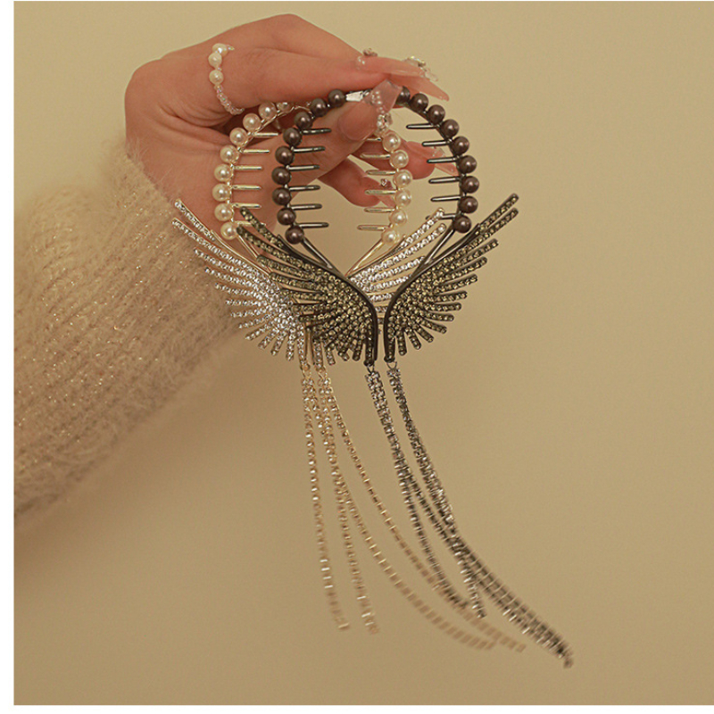 Pinces à cheveux en biscuits aile d'ange, épingles à cheveux enroulées, pinces à griffes pompon perle, queue de cheval haute, accessoires pour cheveux brillants