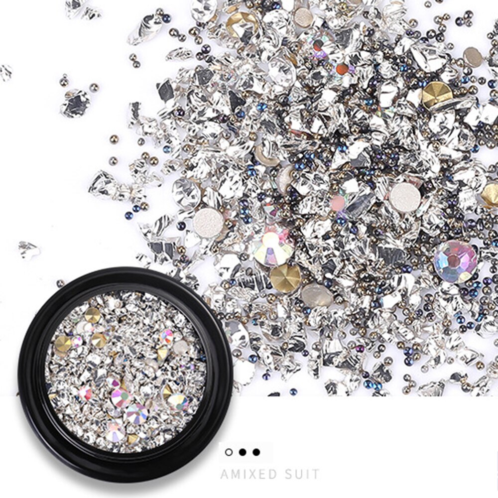 Nail art smykker luksus mine sort mikro bor hybrid sort knækket bor net rød 3d diamant krystal sand negle art dekoration