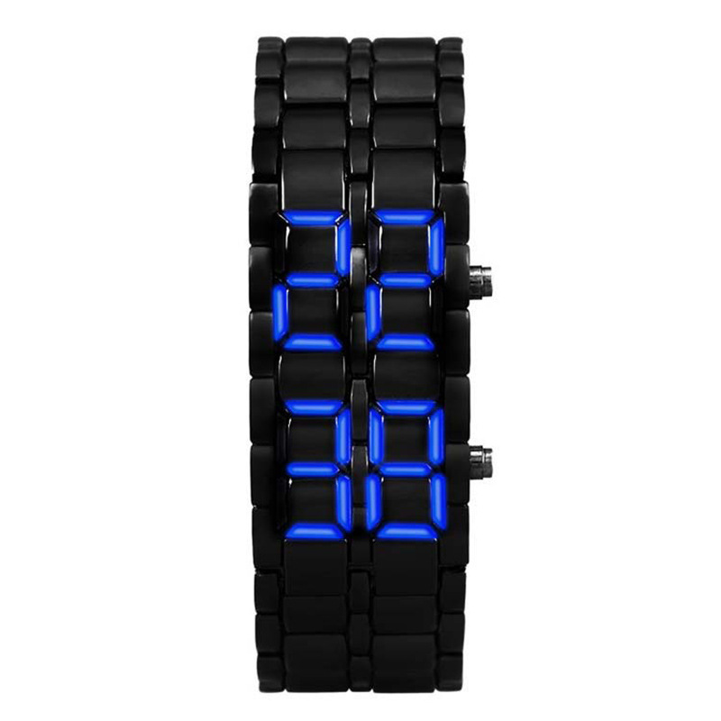 Affichage LED montre électronique nouveauté rouge bleu LED lave montre-bracelet numérique pour femmes hommes: Bleu