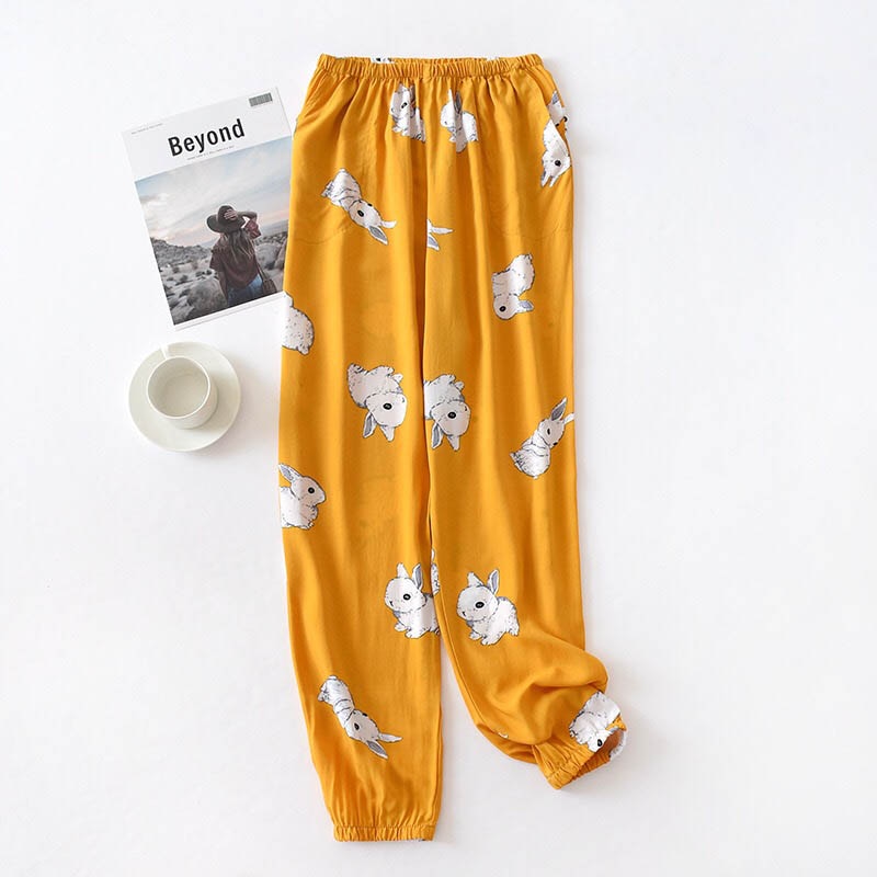 Forår og sommer kvinder blomstret soveunderdel komfort løs bomuld satin bukser elasticitet talje damer store homewear bukser