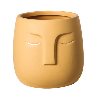 Jarrones de cerámica para decoración del hogar, maceta de cara humana nórdica, jarrón de Buda, escultura artística para habitación, arreglo de flores, macetas de cerámica verde: YELLOW / 14X14X12cm