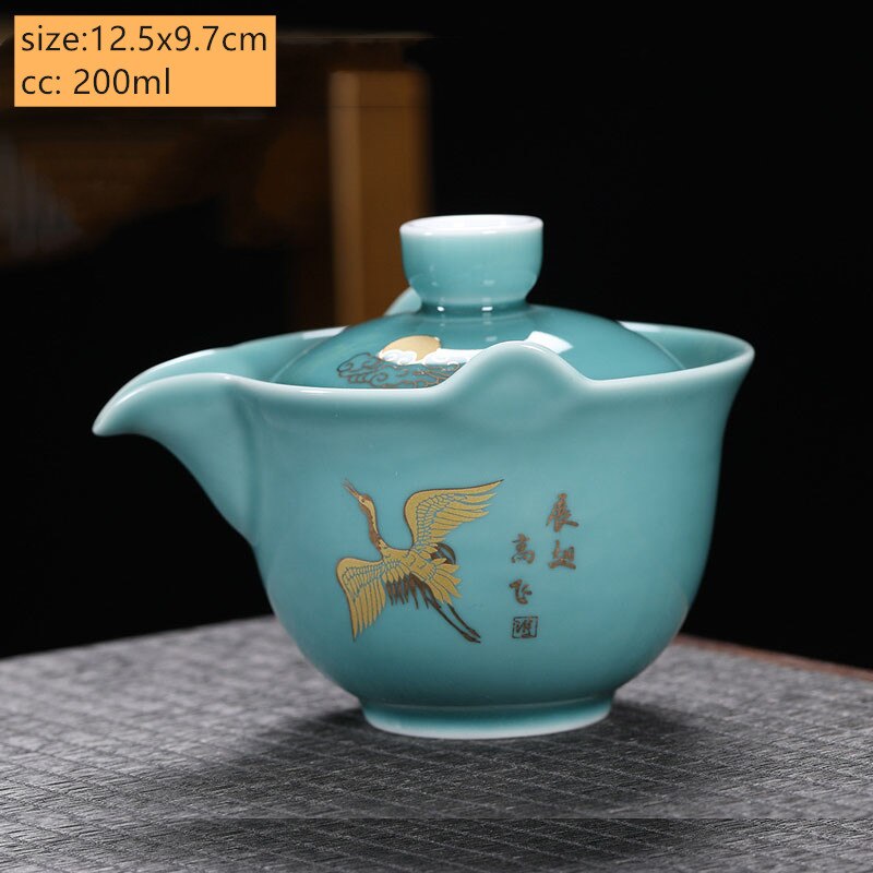 Palace Style Ceramics Tea Tureen Household Classic with Cover Teacup Boutique Handmade Gaiwan Chinese Tea Set Supplies: D1
