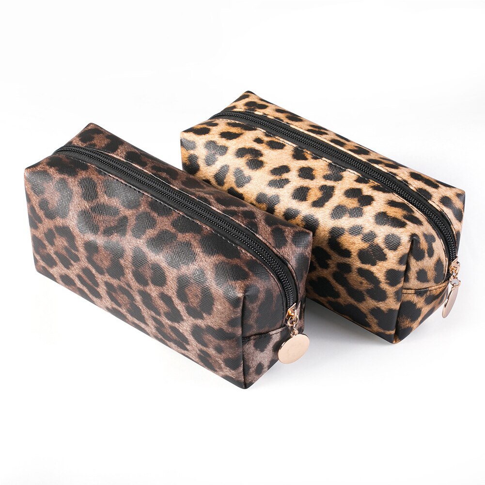 Frauen machen-hoch PU Leder Praktische Große Kapazität Organizer Multifunktionale Kosmetik Tasche Leopard drucken Lagerung Beutel