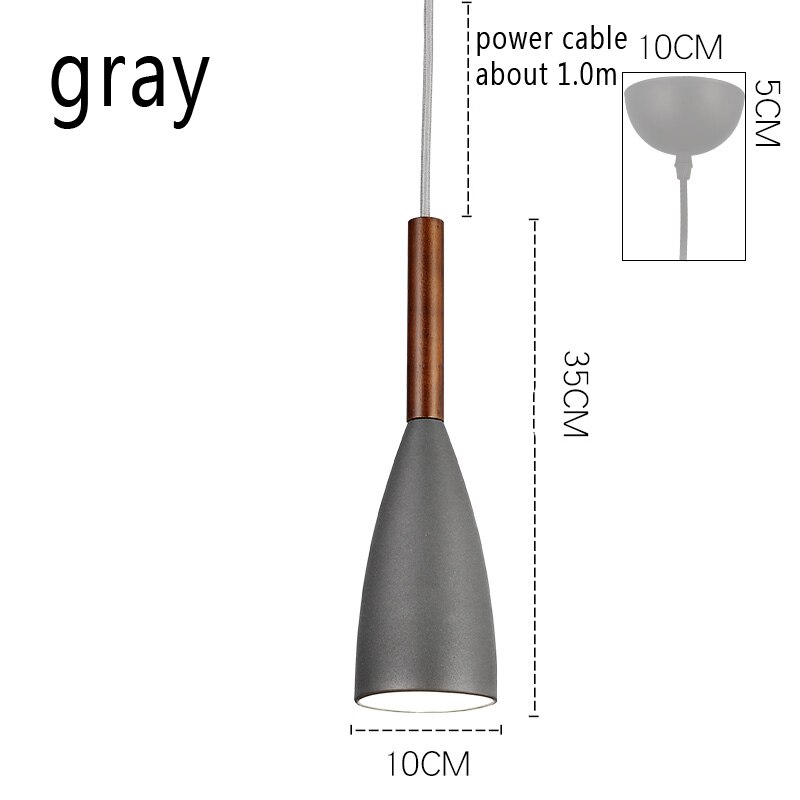 Moderne minimalistisk  e27 pendellamper bar cafe restaurant indretning træ aluminium hængelampe belysning armatur: Grå