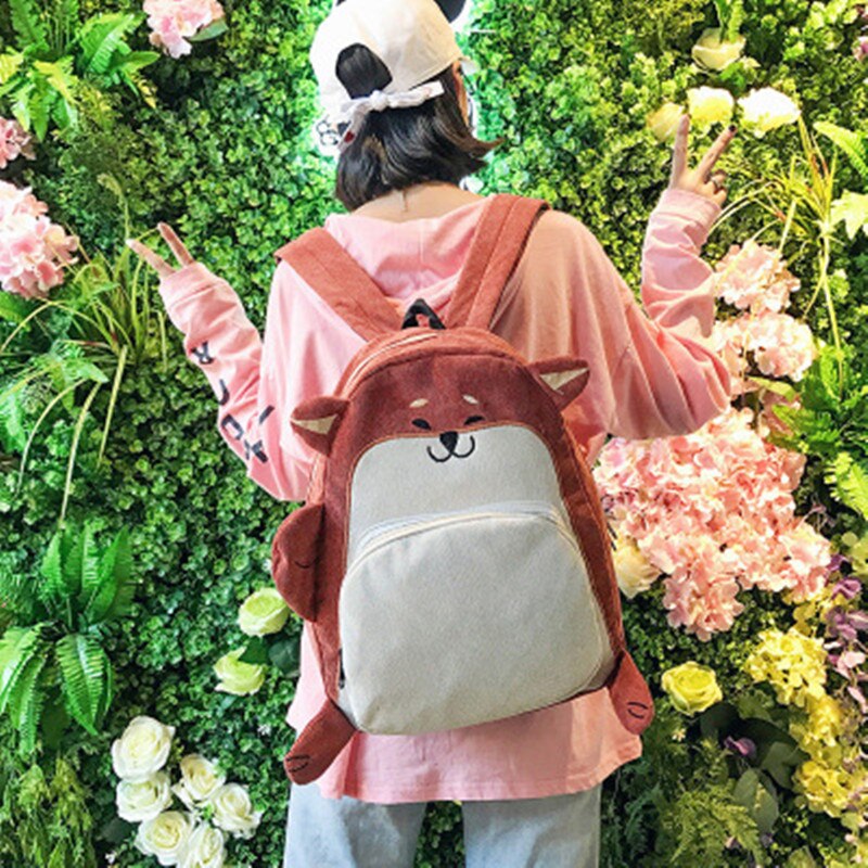 nouvelle femmes sac à dos sac d'école toile mignon animal oreille broderie velours côtelé sac à dos femme vintage cahier sac à dos