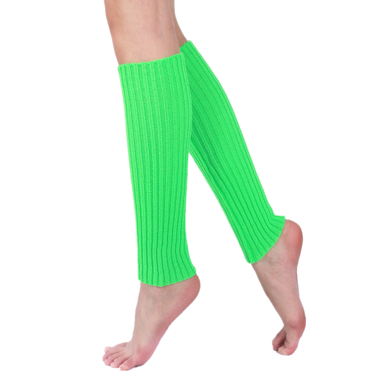 Calentadores de piernas de punto de color neón para mujer, calcetines sin pies brillantes acanalados, Punk, negro, hasta la rodilla, gótico, Hip-hop, Rock, Halloween, 80s: Verde