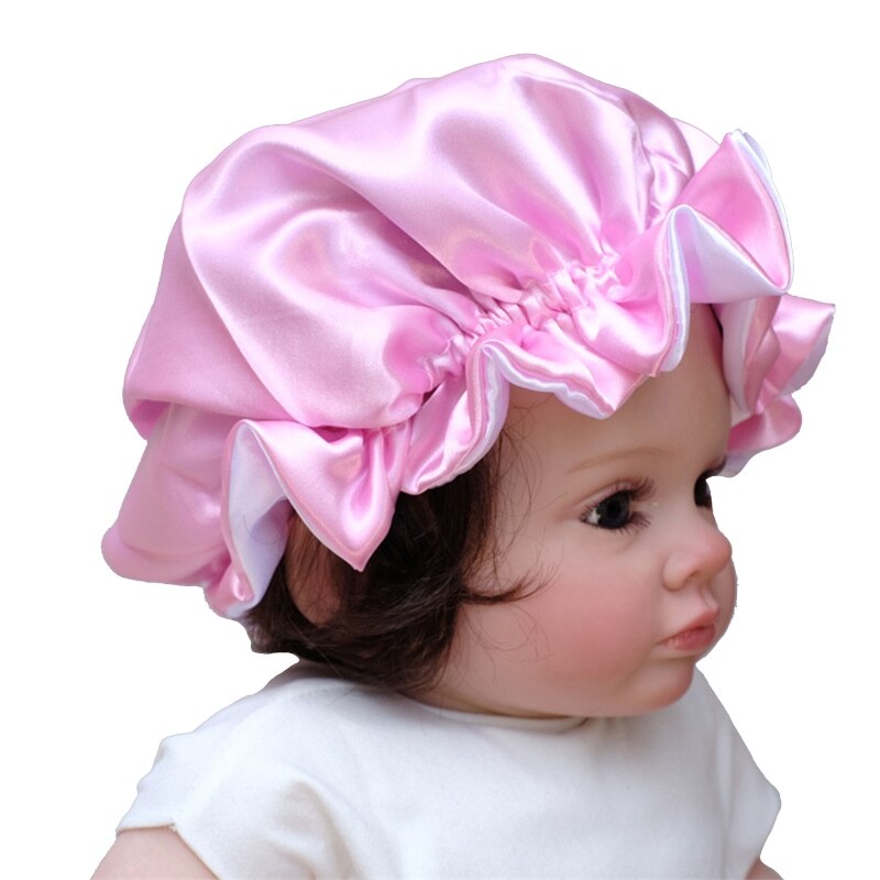 Bonnet de nuit en Satin soyeux pour bébé, Double couche réglable, Turban de nuit pour fille, couleur unie, mignon, à la ,: B-4