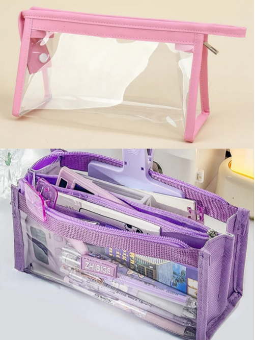 6 Layers Large Capacity Pencils Bag Aesthetic Pen Stationery Supplies Transparent Zipper Pouch for School Girl Pen Case: Dark Grey
