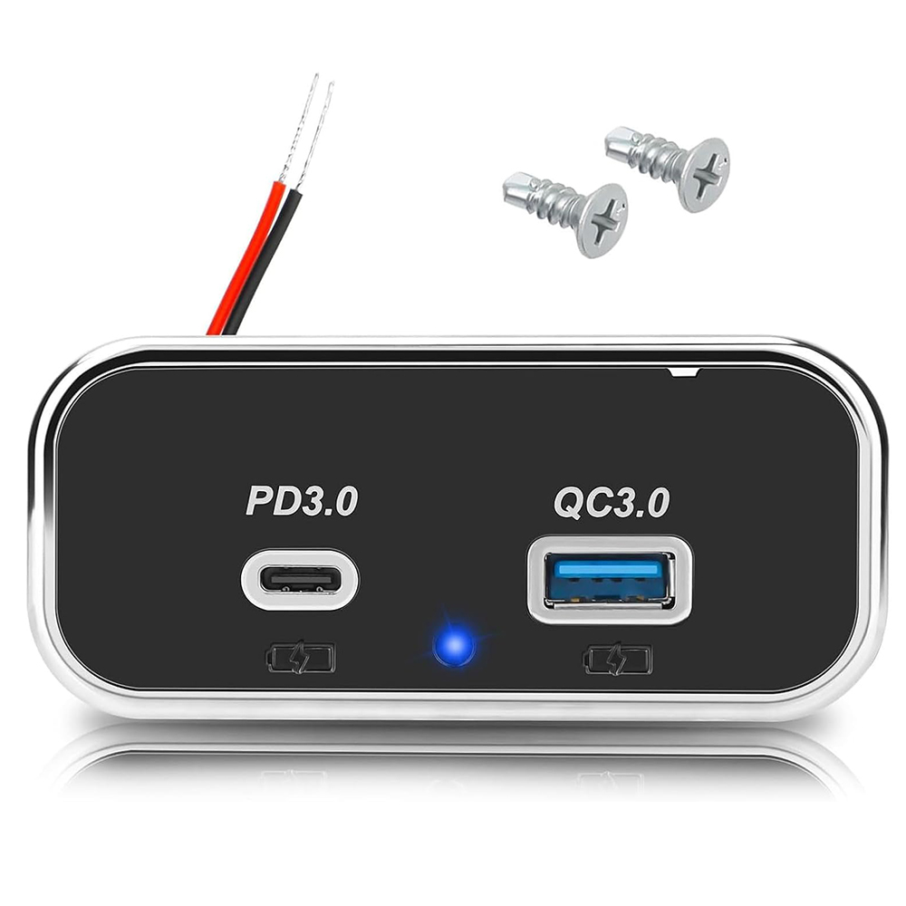 12v usb-uttak for bobil,  pd3.0 type-c, usb -c 5v, 3.1a,qc3.0 usb-a-porter, panel, veggkontakt for bil, usb-uttak, laderadapter for marin, buss, atv, lastebil: Hvit