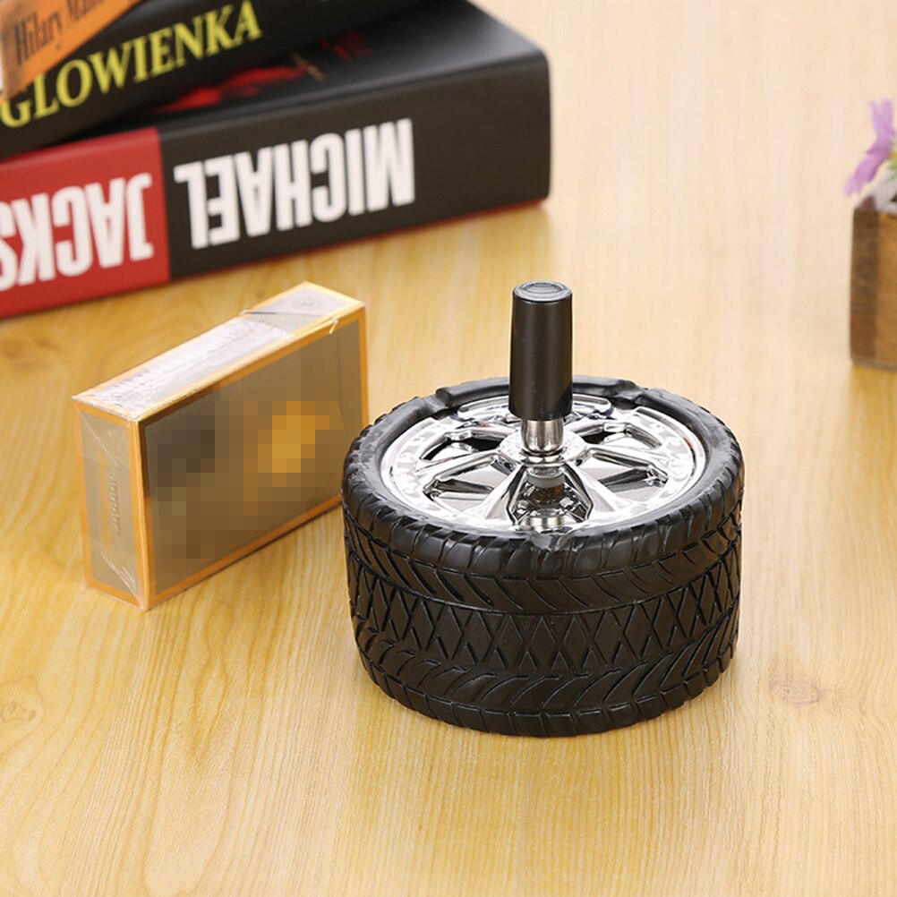 1pc Ashtray Car Tires Ashtray Press Rotary Portable Ash Tray Ashtray Metal Ashtrays with Lids Silicone Ashtray (Black)