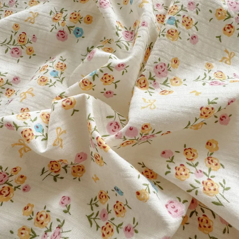 Blomstertrykket rynket bomullssengesett 4- -delt søtt, mykt og komfortabelt dynetrekk dobbelt enkelt laken til voksne