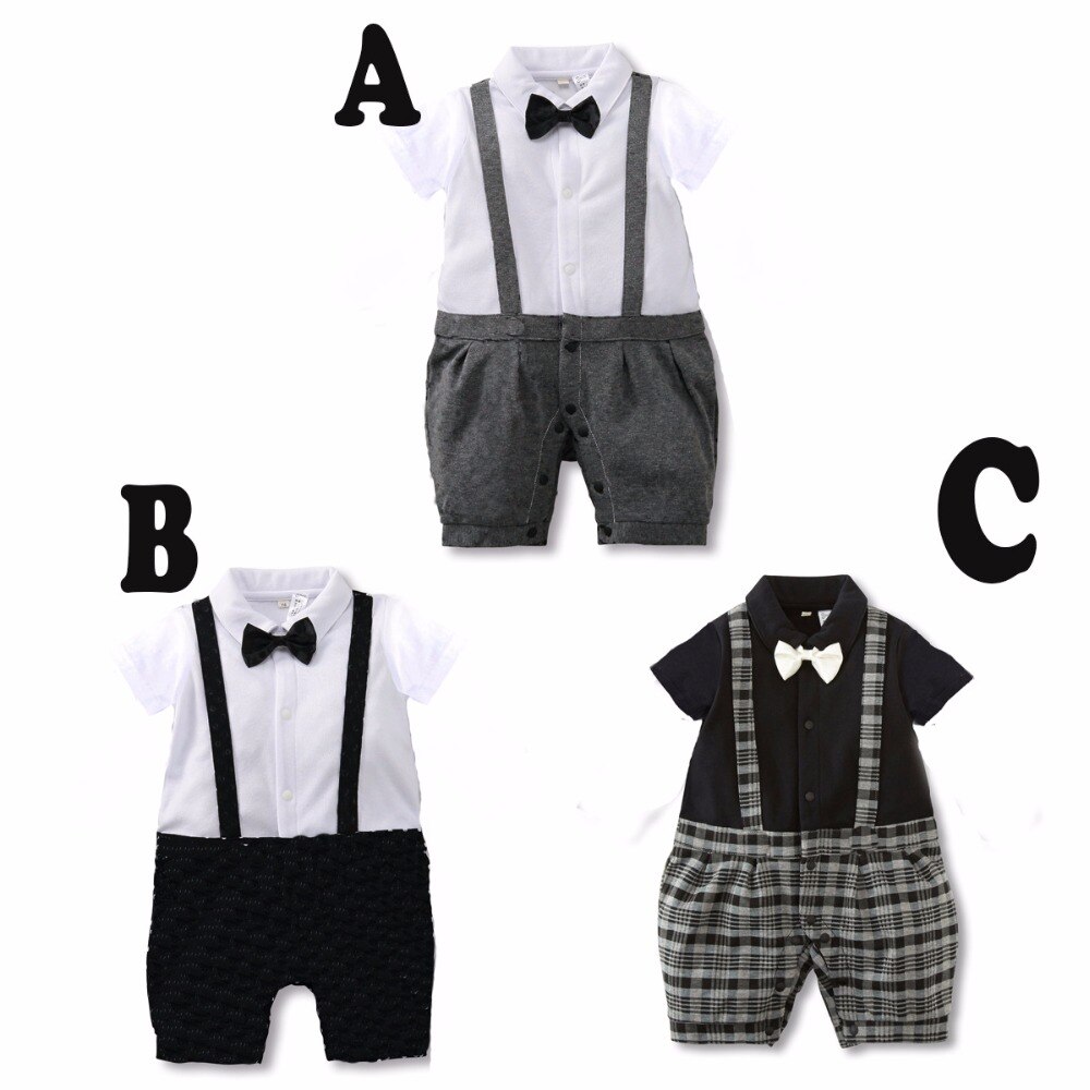 été style bébé garçon vêtements ensemble à manches courtes cravate gentleman costumes bébé barboteuses infantile bébé gris vêtements