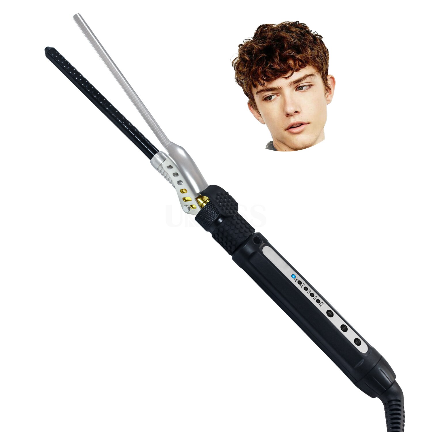 Rizador giratorio pequeño de 1/4 pulgadas para hombres, barril de rizador giratorio de 7mm, varita fina, rizador de pelo Tinny para cabello corto, rizador de pelo de cerámica