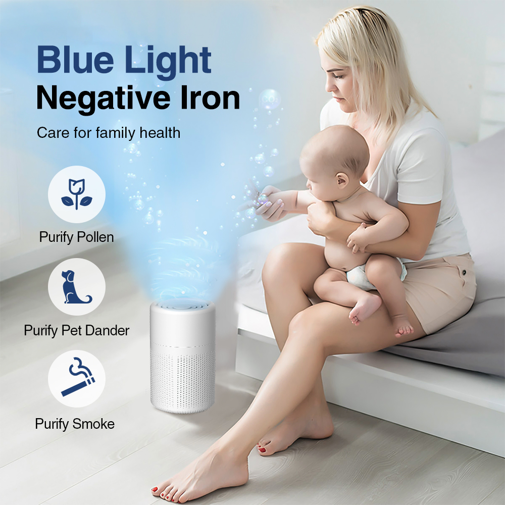 Air Purifier With H13 HEPA + Activated Carbon Filter Dual Purification for 20㎡ Rooms Blue Light for Pet Allergy Relief Air Clean