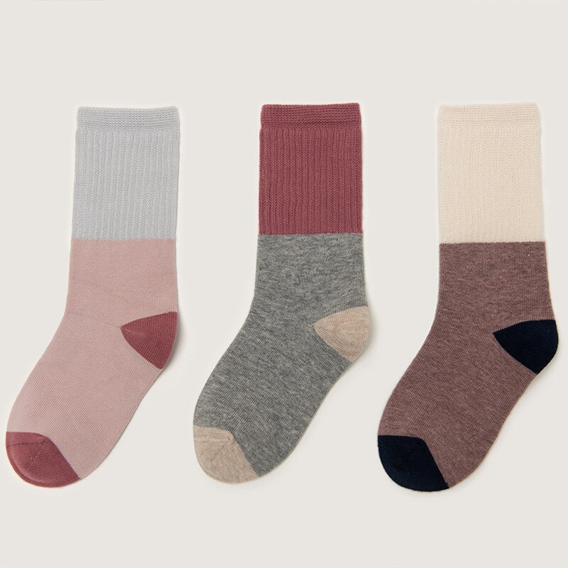 3 paar hoge kindersokken herfst en winter, babysokken voor jongens, babysokken voor meisjes, sokken over de kuit, patchworkkleurige babysokken: A / 7-9 jaar