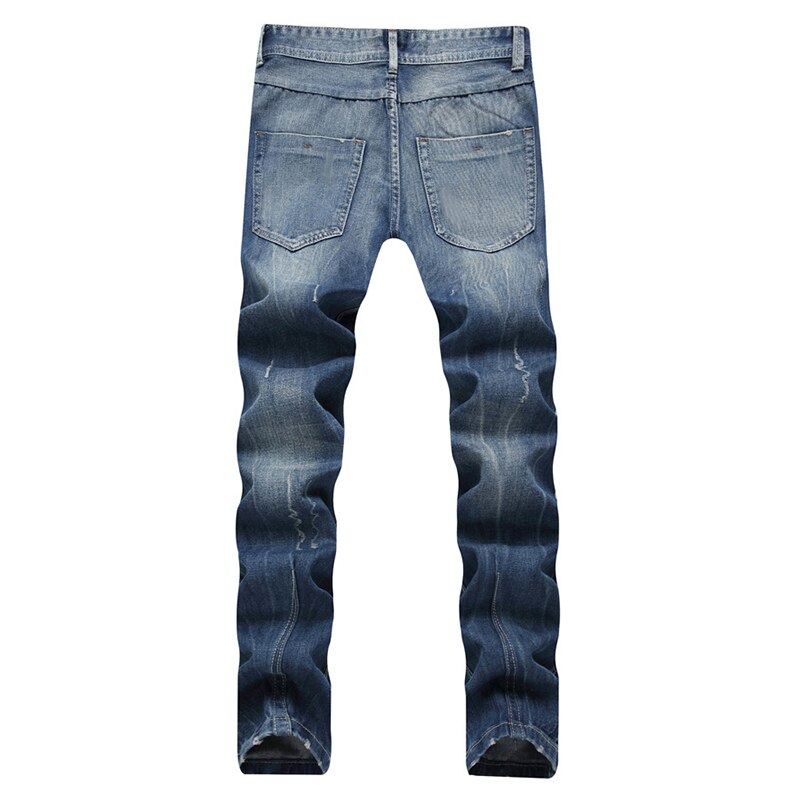 Men Jeans Torn Old Straight Cotton Slim Painted Printed Stretch Motorcycle Jeans Brand Men Trousers Plus Size Destroyed