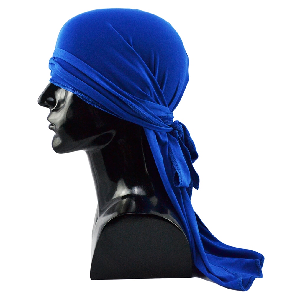 Helisopus hip hop tørklæde høj elasticitet slips lang hale kasket spandex durag mænd hår tilbehør streetwear: Blå