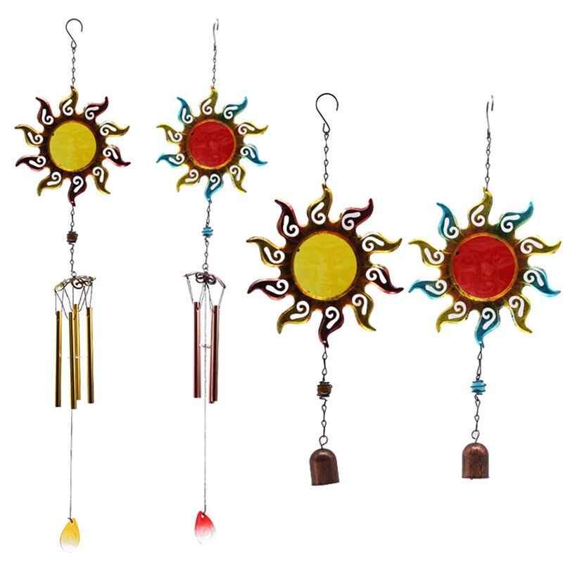 1pc sol vindspel smidesjärn glas eldklot ornament trädgård balkong hänge vindspel rörklockor heminredning