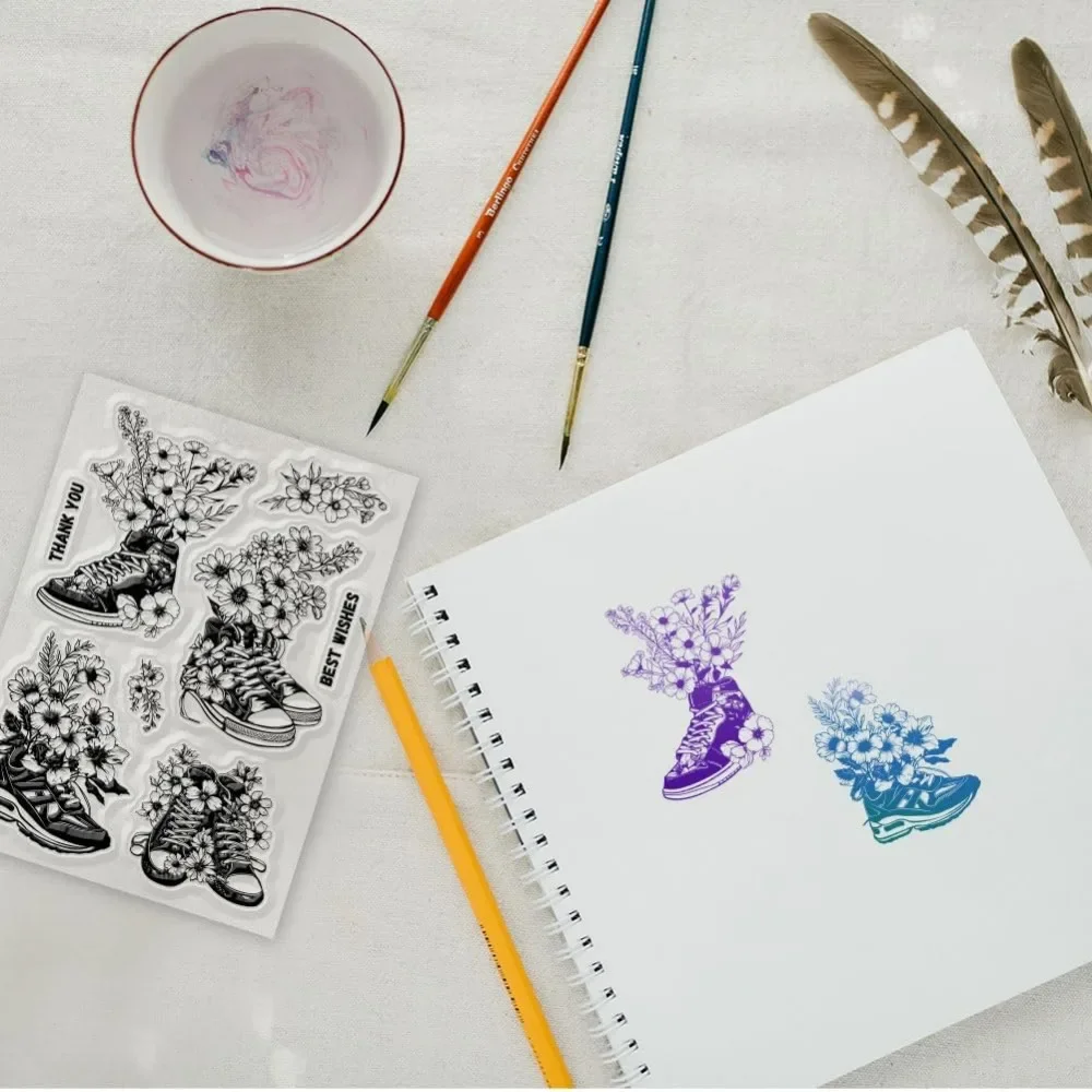 Schoenen Bloemen Duidelijke Stempel Lente Thema Duidelijke Stempels Siliconen Stempels voor DIY Scrapbooking Fotoalbum Decoratieve Kaarten