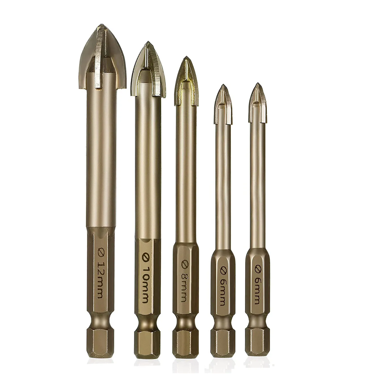 Glas Beton Boor Set Legering Carbide Punt met Snijranden Tegel Glas Kruis Speerkop Hex Keramische Boren Tool: Black