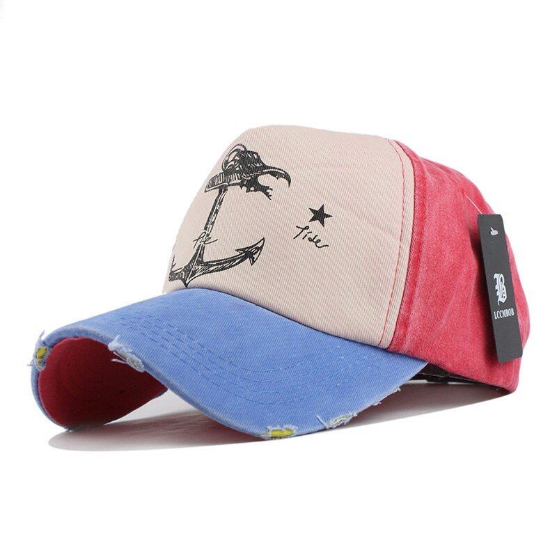 [Flb] 5 Panel Hiphop Snapback Hoeden Koppels Hoed Man Vrouw Puur Katoen Baseball Caps Doen Oude Piraat Anker Gorras Wassen Cap: Blauw