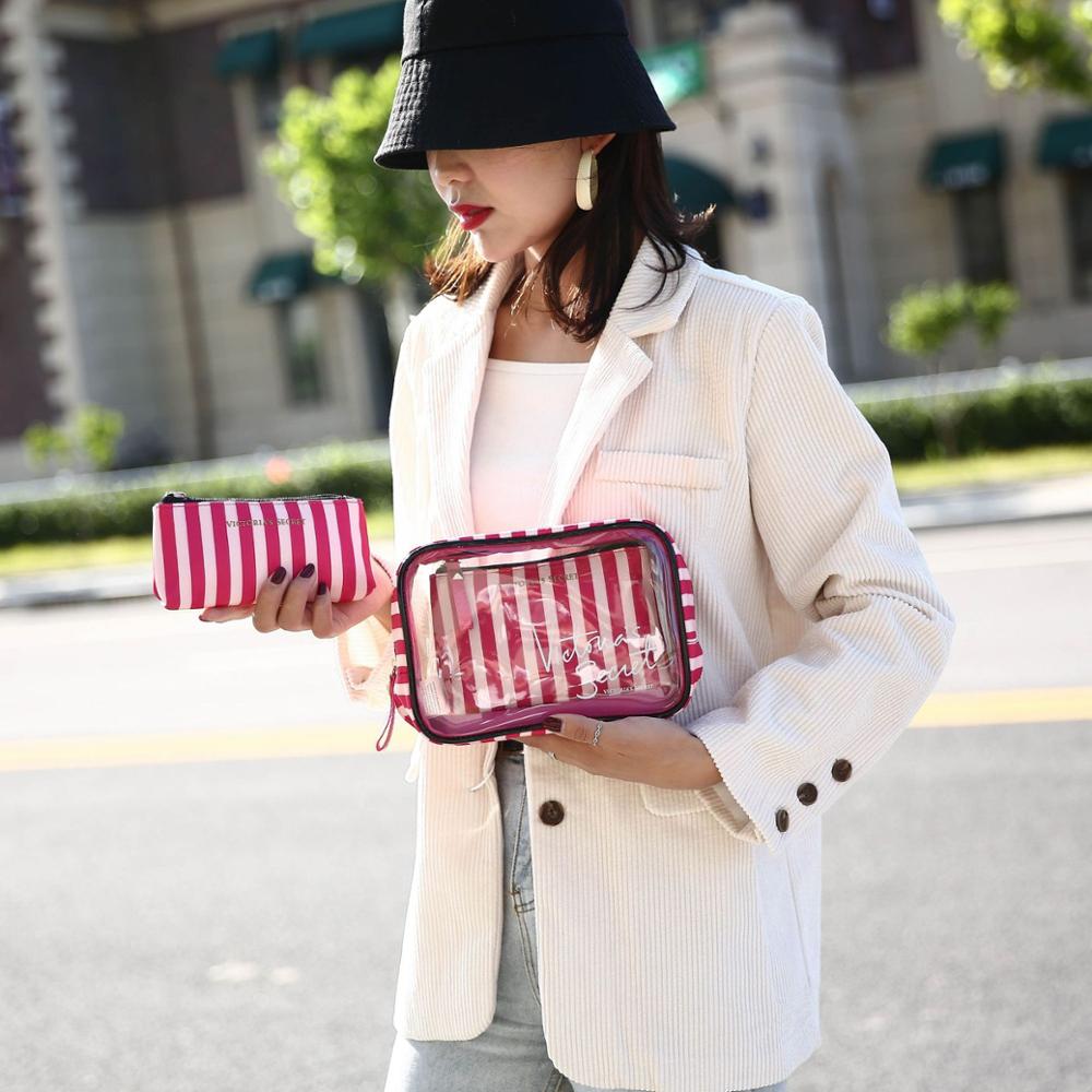 PVC Transparent Brand Cosmetic Bag Travel Toiletry Bag Set Make-up Organizer Pouch Makeup Case Beautician Vanity Necessaire Trip