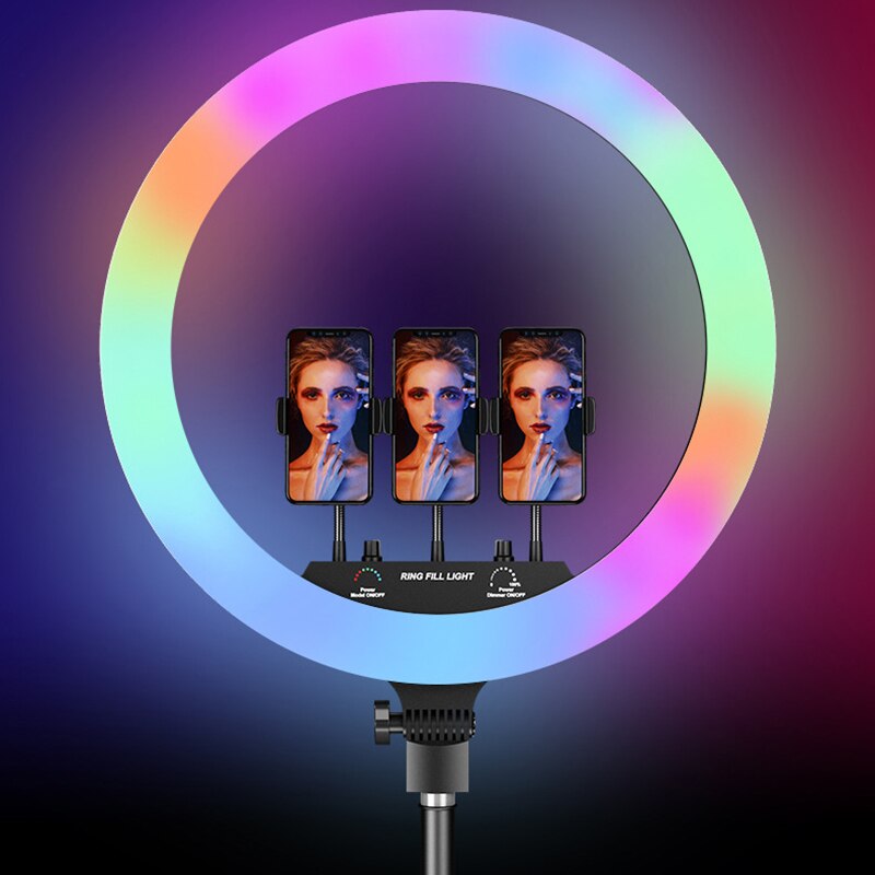 LED RGB Ring Light 20cm 8/10/12/14/18 inch RGB Colorful Photography LED For Live shooting makeup video studio