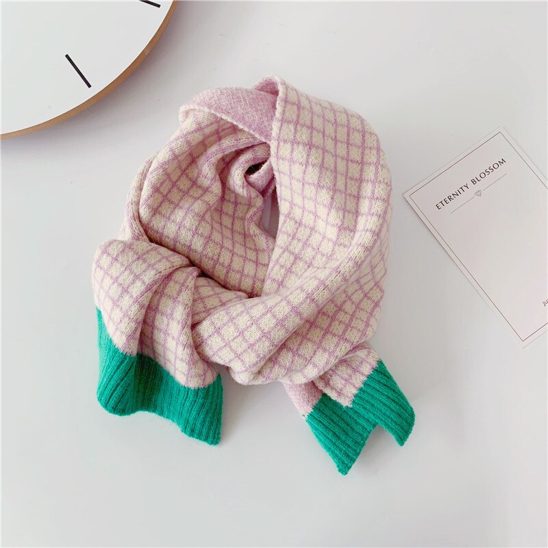 Kids Scarf Autumn Korean Version Children&#39;s Knitted Lattice Baby Bib Wool Knitting Winter Warm Girls Boys Scarves