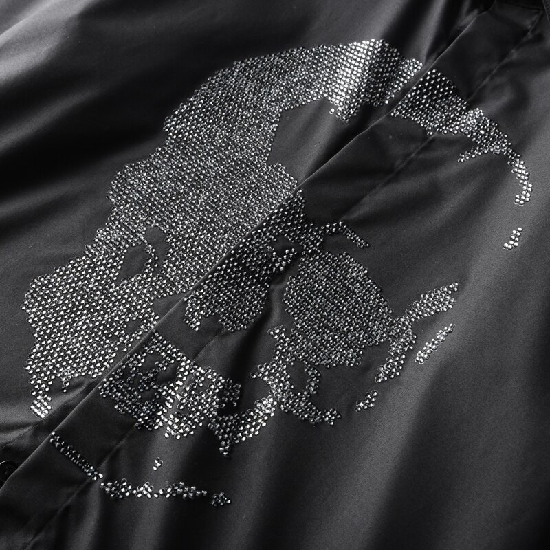 Enfärgade herrskjortor lyxiga kristalldiamantskalle långärmade herrskjortor slim fit fritidsskjortor plus storlek 4xl