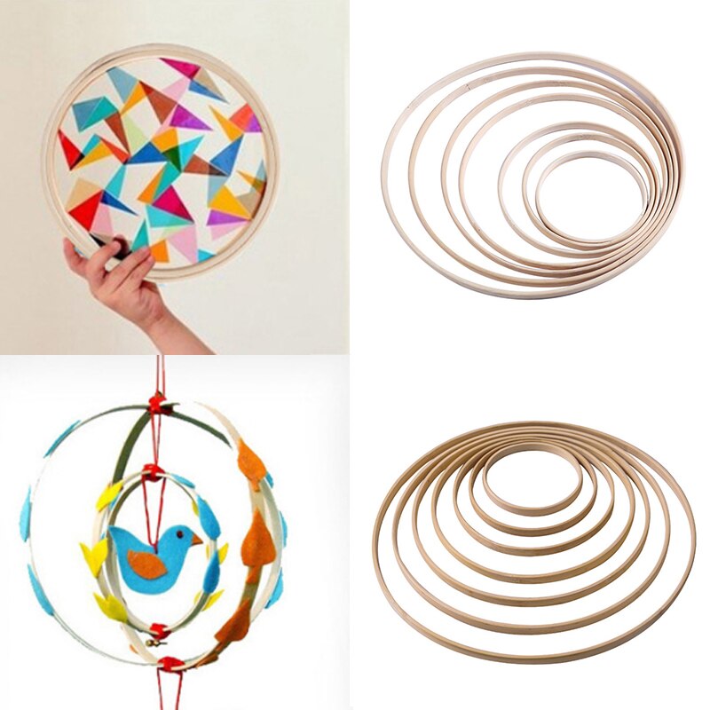 Aro de madera bordado para manualidades, punto de cruz, corona, atrapasueños, anillo circular de bambú, conjunto de decoración de boda, Material de 10-29cm de diámetro