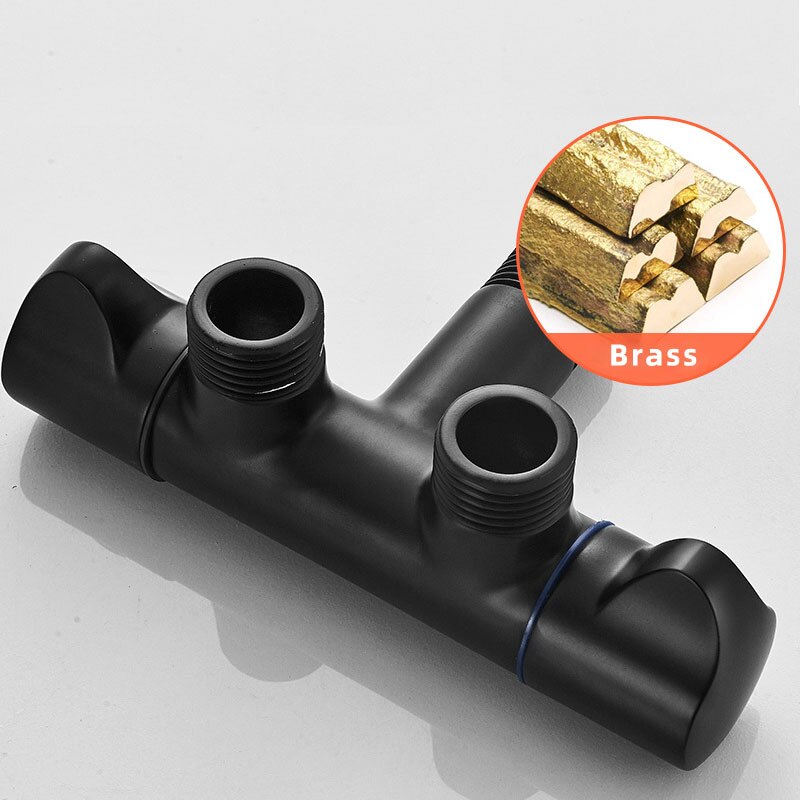 1pc Black Brass Wall Mounted Washing Machine Faucet One into two out Bibcock Double handle double head taps