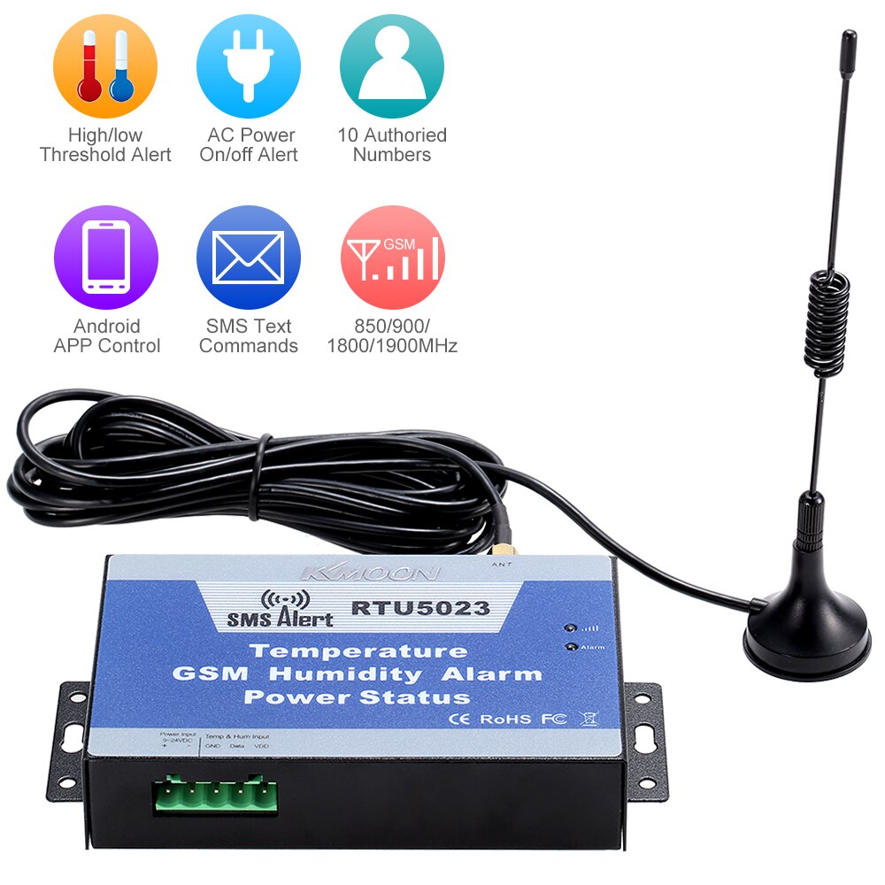 KKmoon-sistema de alarma SMS GSM, Control de temperatura, humedad y Estado de Energía, compatible con aplicación Android, 850/900/1800/1900MHz