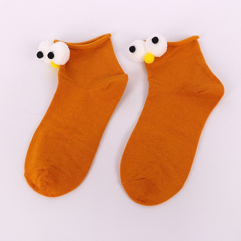 South Korean Girl Socks Style Big Eyes 13 Colors Cartoon Cotton Cute  Interesting Short Socks: Orange