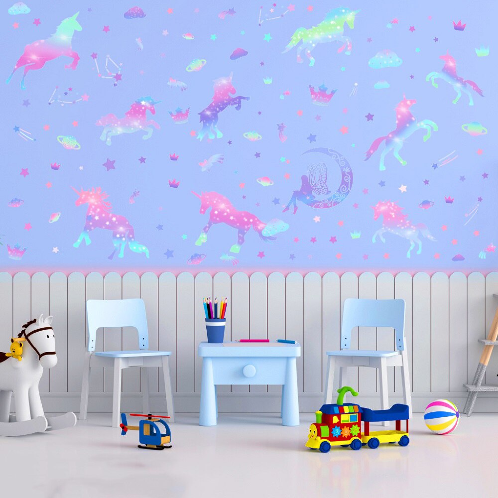 Pink star rainbow gradient wallstickers til børn baby vuggestue rum dekoration kunst pvc væg mærkat hjemmeindretning enhjørning klistermærker