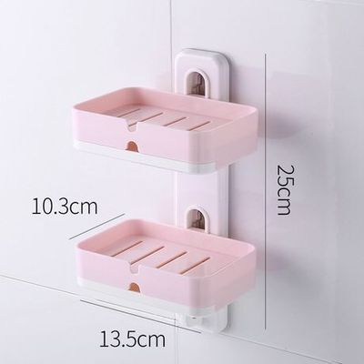 Porte-savon mural Double couche, support de rangement de salle de bains, ménage porte-savon étanche, accessoires de salle de bains: Pink B