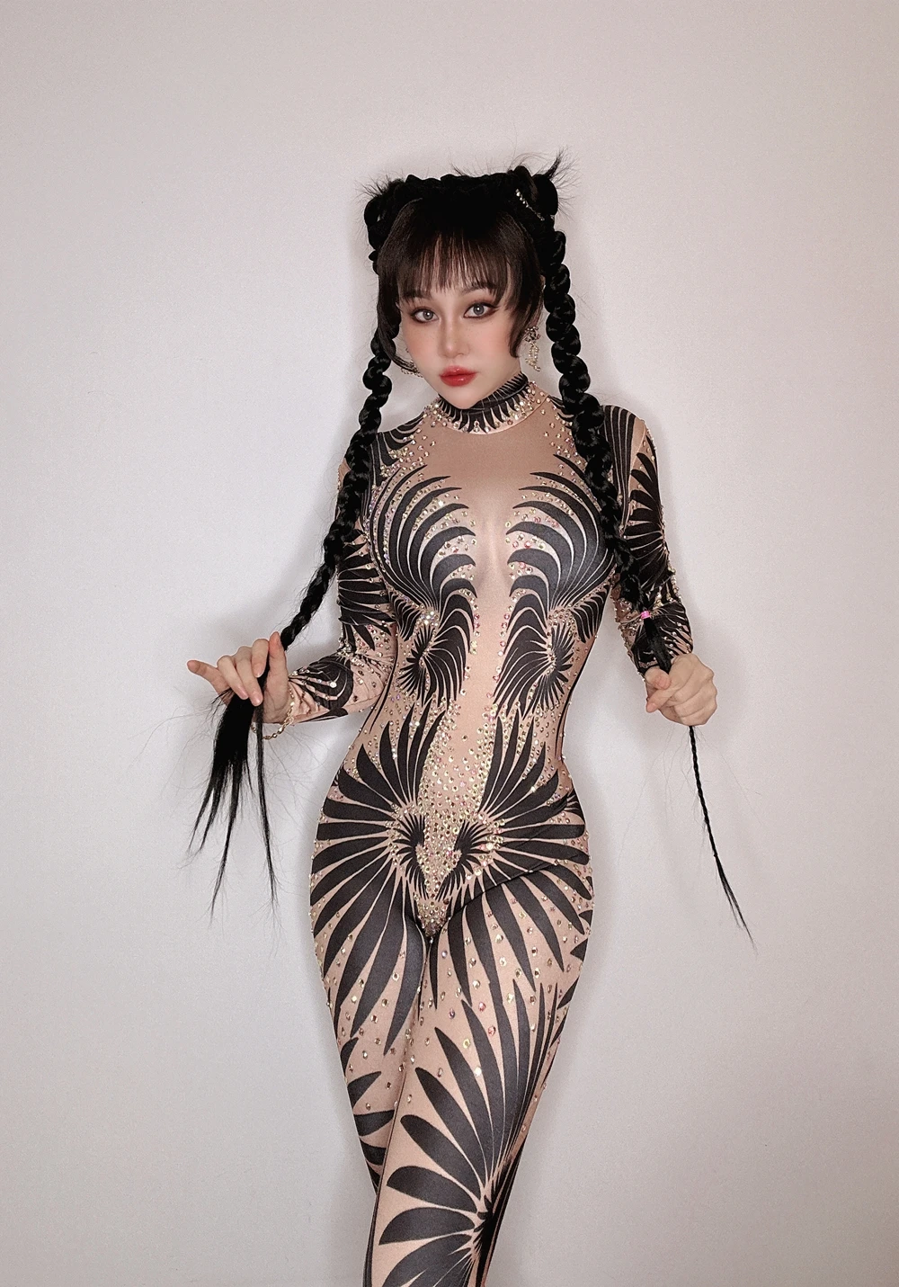 Women Dance Performance Costume Female Stage Wear Party Nightclub Outfit Sparkly Rhinestones Jumpsuit