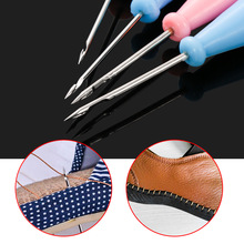 Aguja de acero para coser zapatos, 1 Uds., gancho de agujero, herramienta de cuero hecha a mano, cono de mango de plástico, agujas de reparación de zapatos
