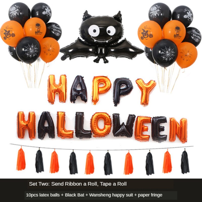 Halloween Brief Ballon Set Pompoen Zwarte Kat Uil Paars Zwart Ballon Set Feestartikelen Partij Decoratie Parti Decor: Set Three