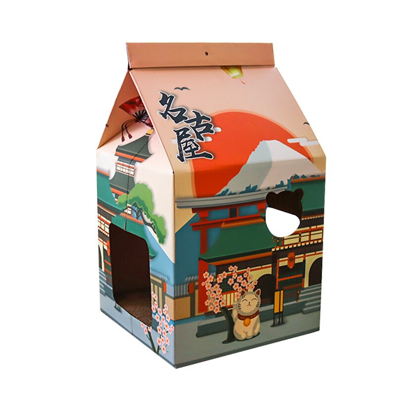 Boîte à lait en carton ondulé pour chat, jouet de lit pour chaton, mignon et tridimensionnel, fournitures pour animaux de compagnie